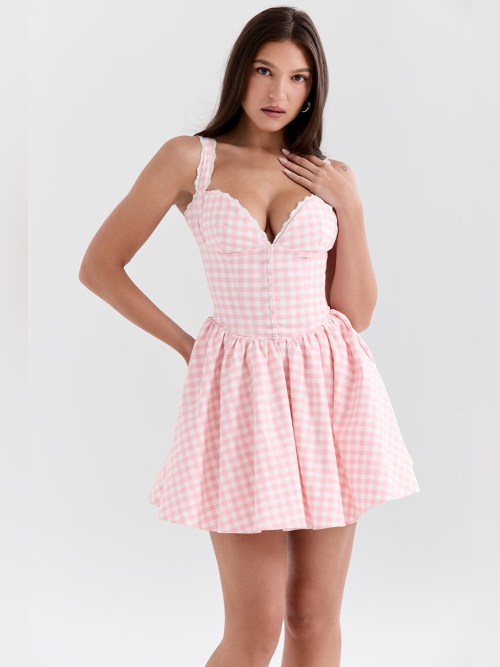 HOUSE OF CB Emmie Pink Checkered Mini Dress
